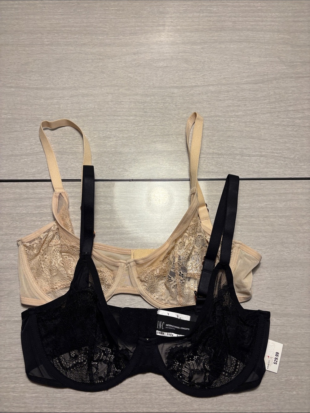 NWT INC International Concepts Underwire Lace Bras Black and Cream Large